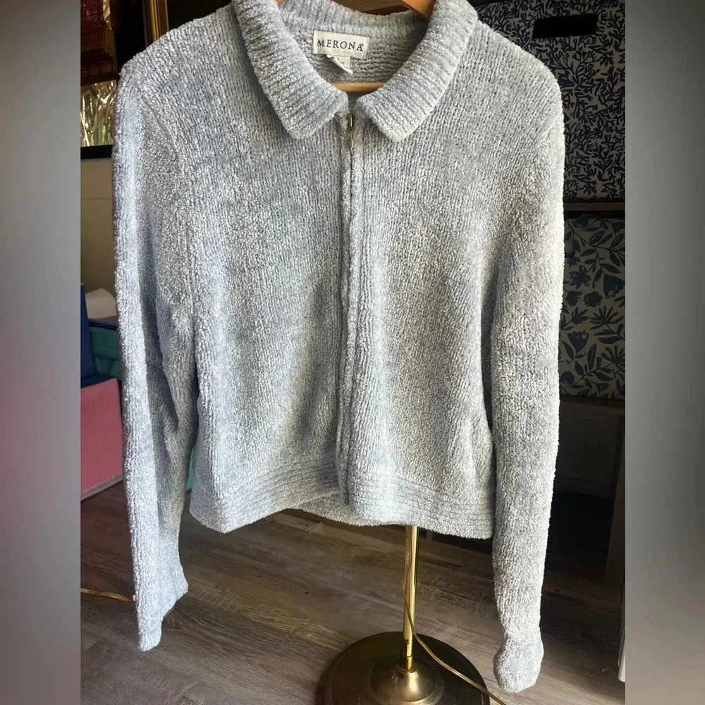 Merona light blue/grey fluffy zipper sweater - Picture 1 of 5